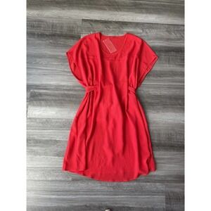 Louise Roe Size M Red Belted Dress NWT QVC Lightweight Cap Sleeve N8
